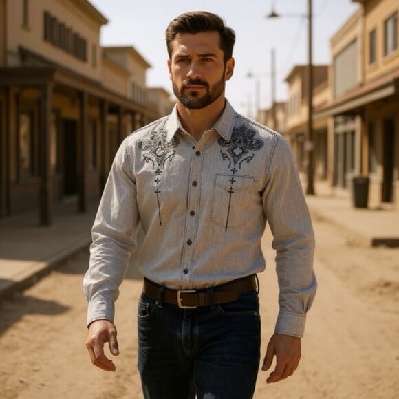 Affliction Y2K Button Up Edgy Grunge Long Sleeve Cotton Shirt, Size XL - Picture 3 of 15